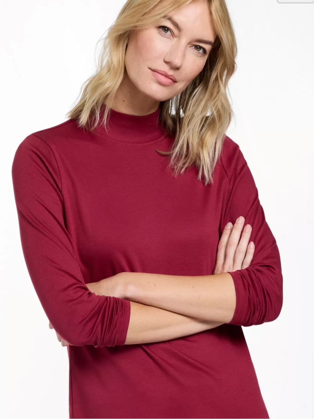 L.L.Bean Pima Cotton Mockneck Top Women’s 1X Plus Burgundy Long Sleeve